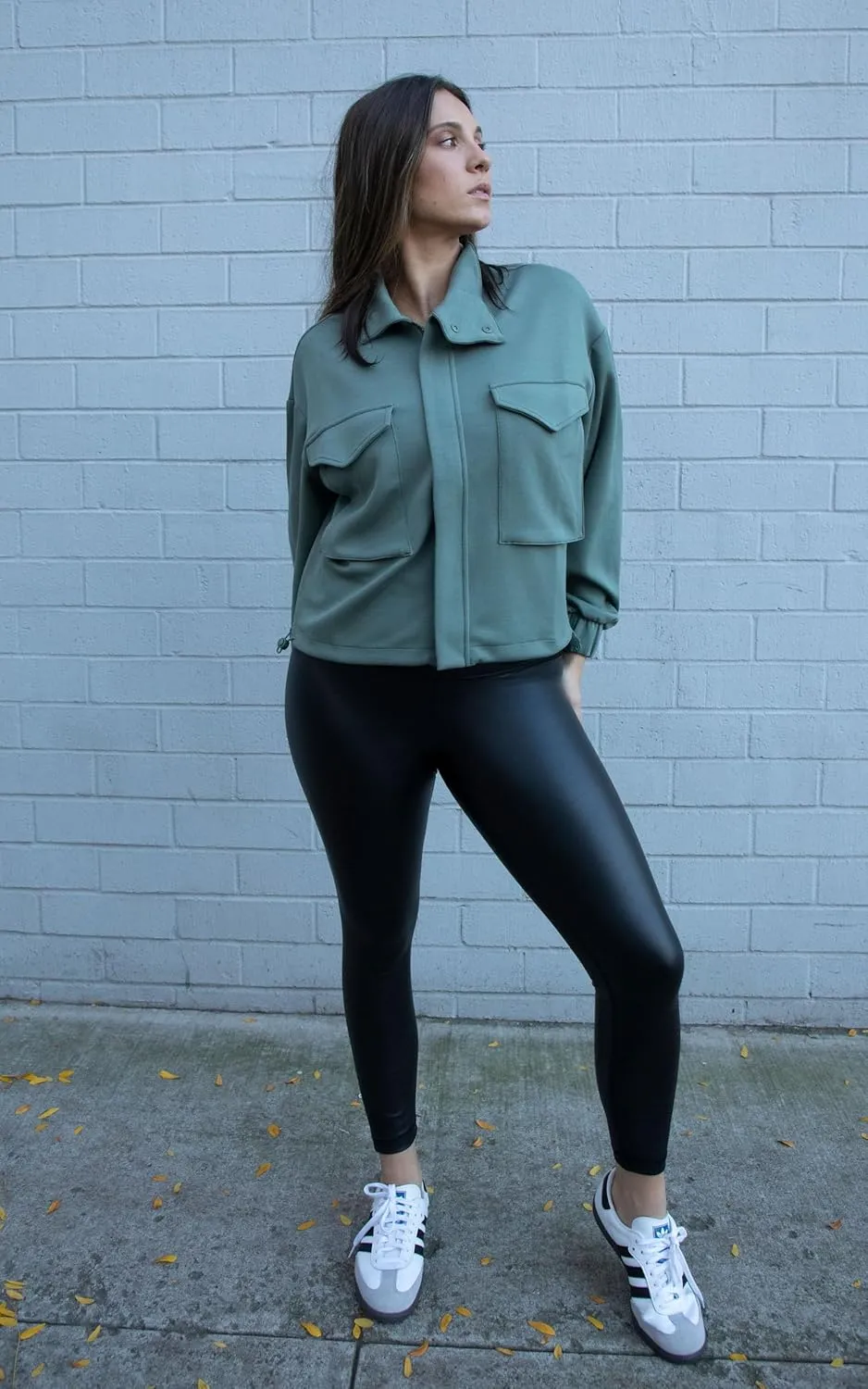 90 Degree By Reflex Super High Waist High Shine Faux Leather Fleece Lined Elastic Free Ankle Leggings