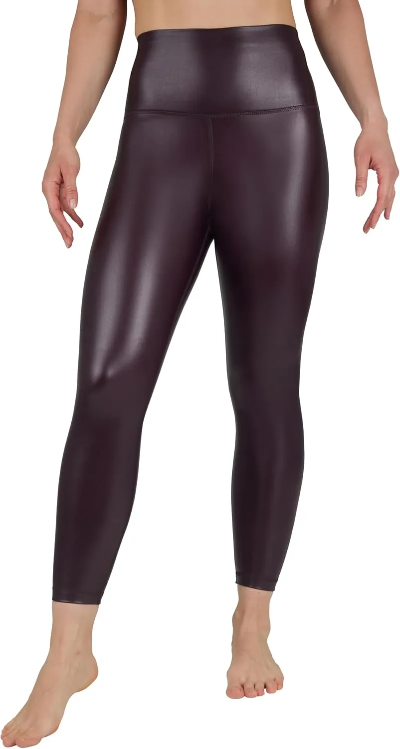 90 Degree By Reflex Super High Waist High Shine Faux Leather Fleece Lined Elastic Free Ankle Leggings