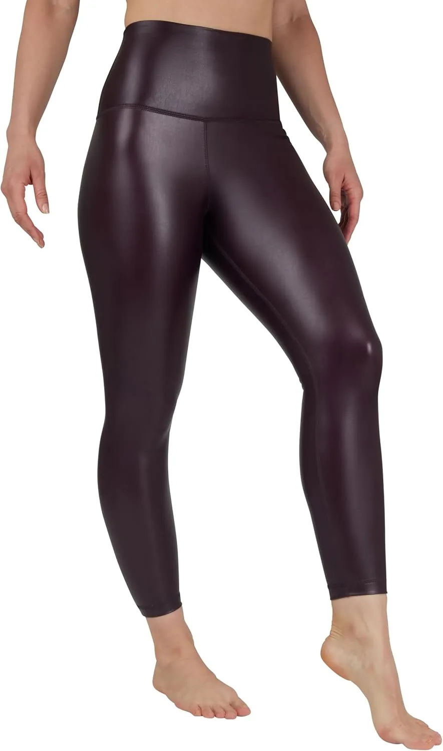 90 Degree By Reflex Super High Waist High Shine Faux Leather Fleece Lined Elastic Free Ankle Leggings