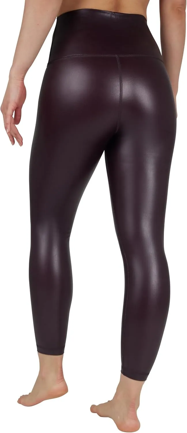 90 Degree By Reflex Super High Waist High Shine Faux Leather Fleece Lined Elastic Free Ankle Leggings