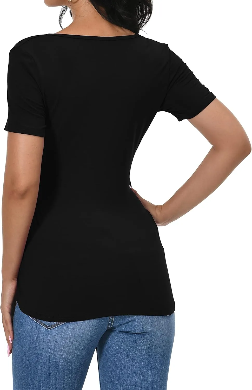 Afibi Women Deep V Neck Low Cut Long Sleeve Slim Shirt Tee Top Blouse