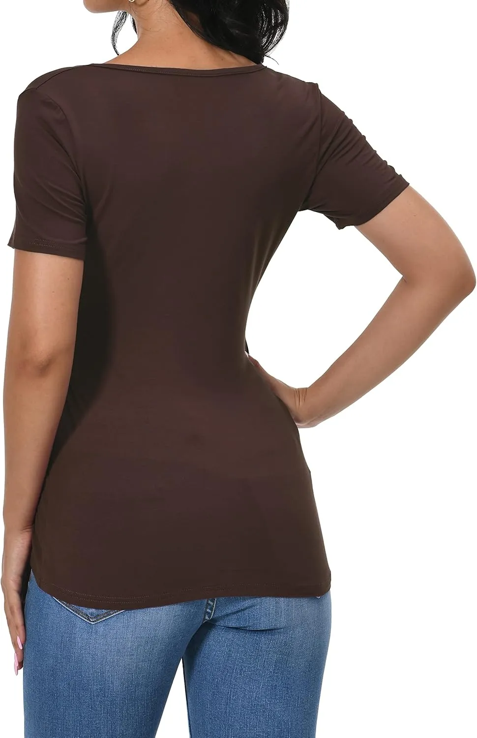 Afibi Women Deep V Neck Low Cut Long Sleeve Slim Shirt Tee Top Blouse