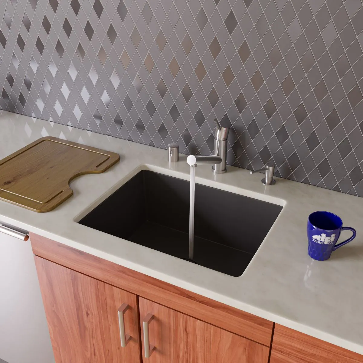 ALFI brand AB2420UM 24" Undermount Single Bowl Granite Composite Kitchen Sink