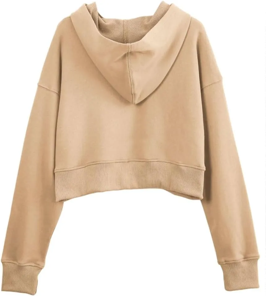 Amazhiyu Womens Cropped Hoodie with Hood Casual Long Sleeve Crop Top Sweatshirt