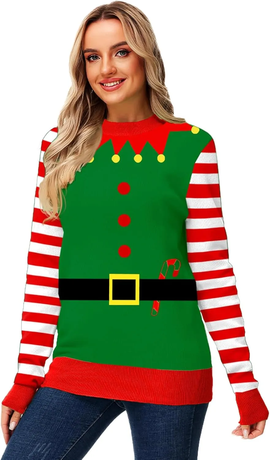 AOBUTE Women Winter Sweater Funny Printed Long Sleeve Holiday Knit Pullover