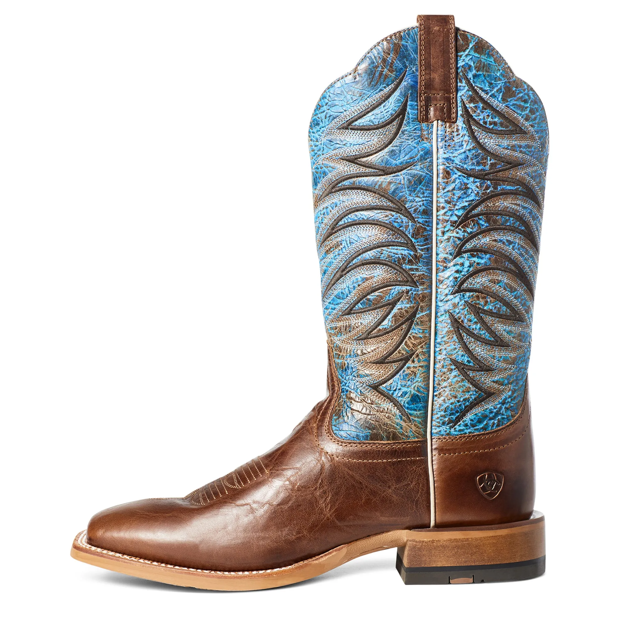 Ariat Men's Brown Firecatcher Broad Square Toe Western Boots with Blue Tops