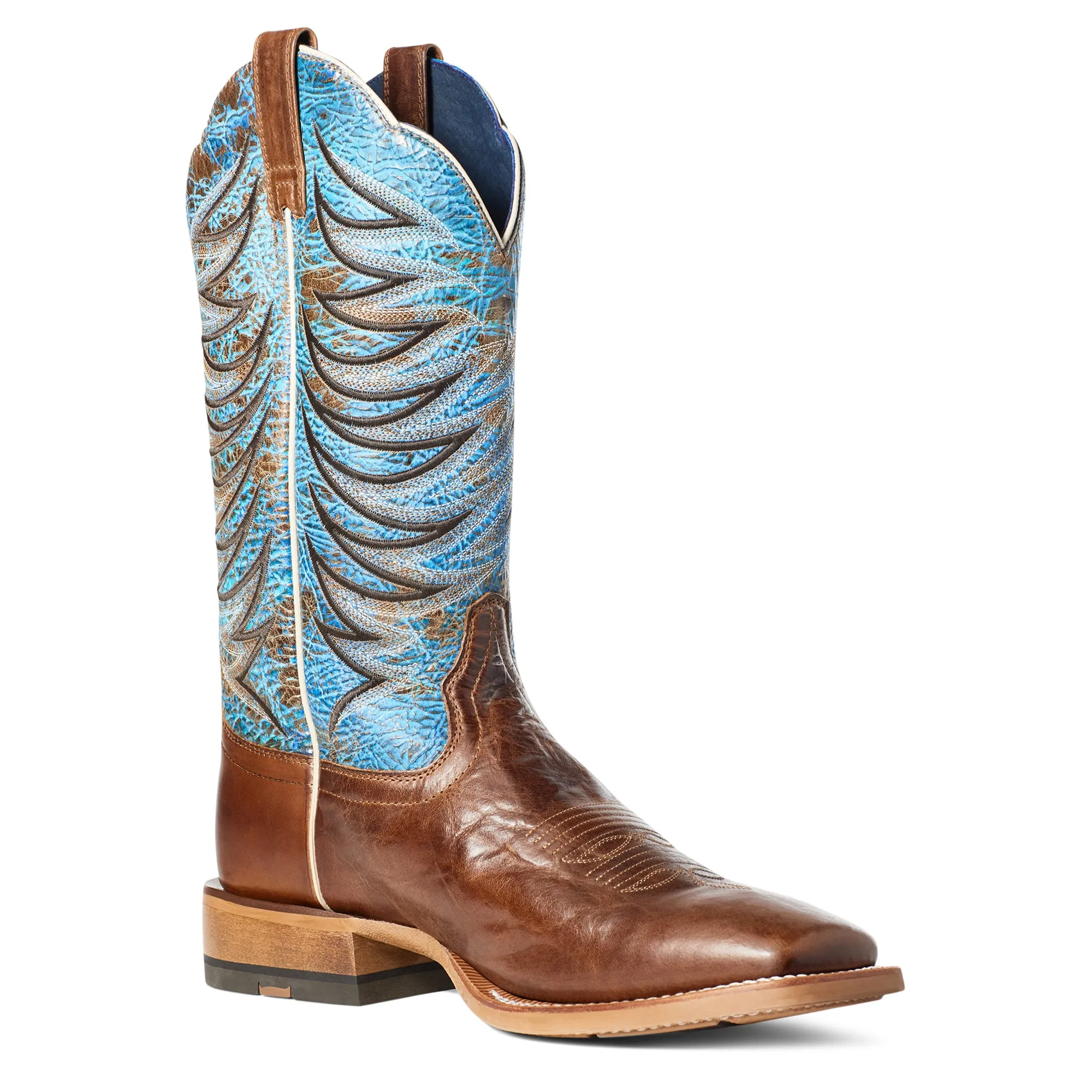 Ariat Men's Brown Firecatcher Broad Square Toe Western Boots with Blue Tops