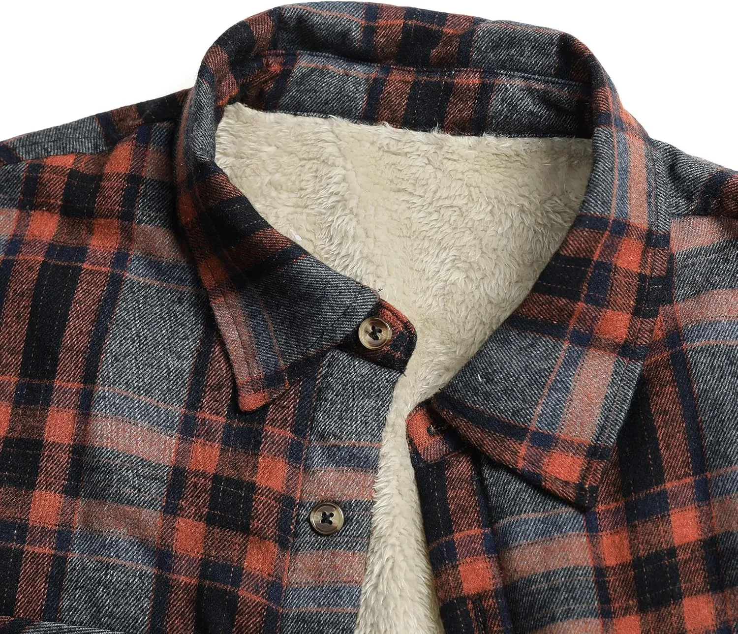 Beotyshow Mens Sherpa Fleece Lined Flannel Shirt Jacket Long Sleeve Button Down Plaid Winter Jacket