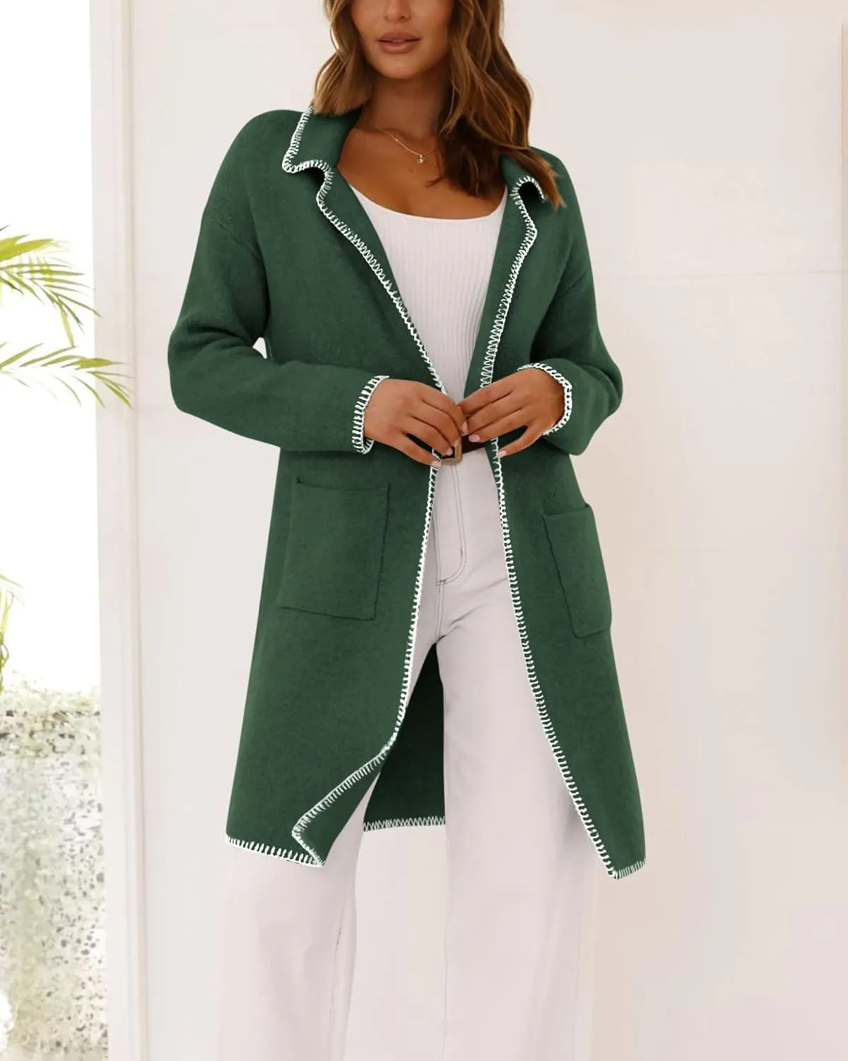 BTFBM Women's Open Front Cardigan Lapel Coatigan Lady 2024 Fall Winter Jacket Outwear Long Sweater Blazer with Pockets