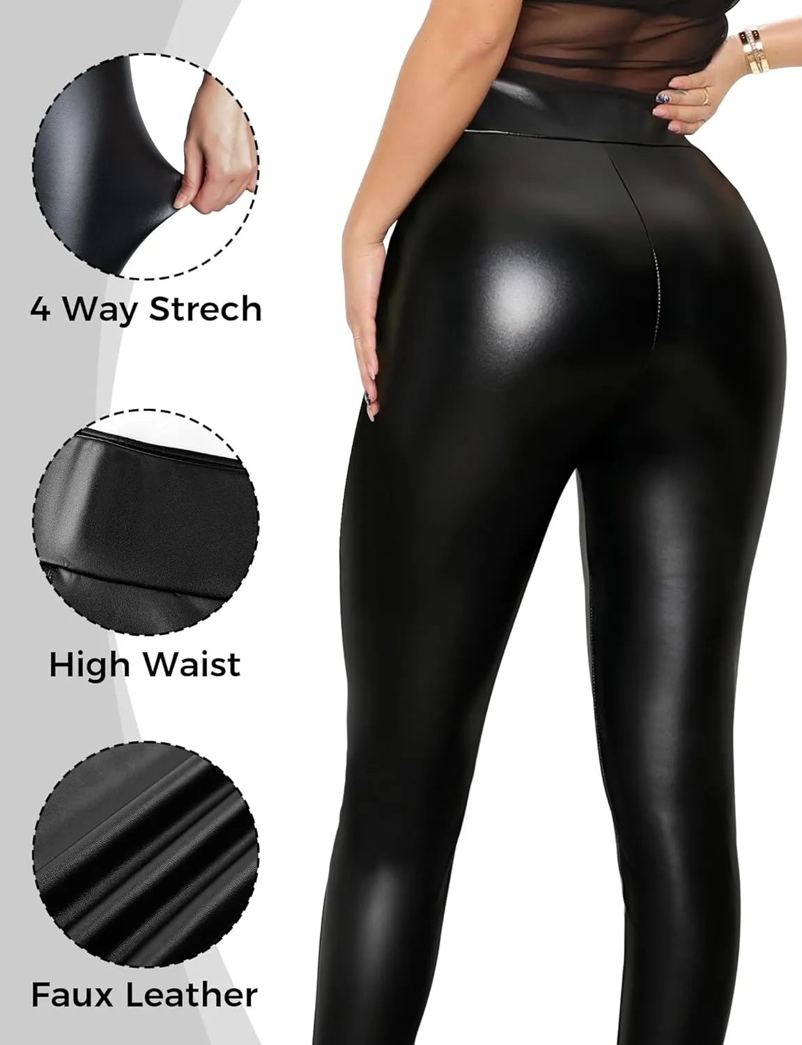 Buauty Faux Leather Leggings for Women High Waisted Leather Pants Tummy Control Stretch Pleather PU Pants