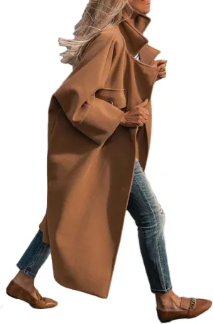 CHARTOU Women's Elegant Single-Breast Wool Blend Long Length Oversized Pea Coat Overcoat