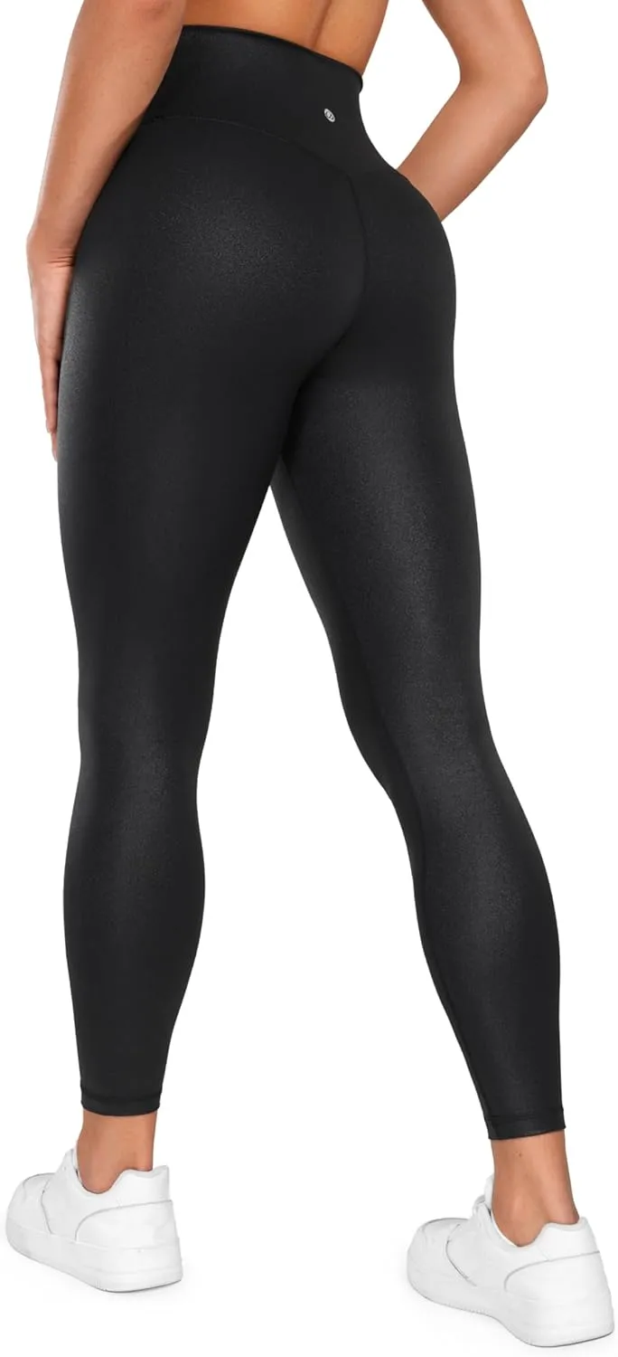 CRZ YOGA Womens Butterluxe Matte Faux Leather Cross Waist Leggings 25" - V Crossover High Waisted Lounge