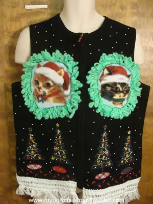 Festive Christmas Tree Christmas Cat Ugly Sweater Vest