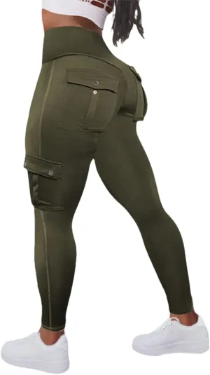 Flamingals Butt Lifting Leggings for Women High Waisted Workout Jeggings Cargo Leggings with Flap Pockets