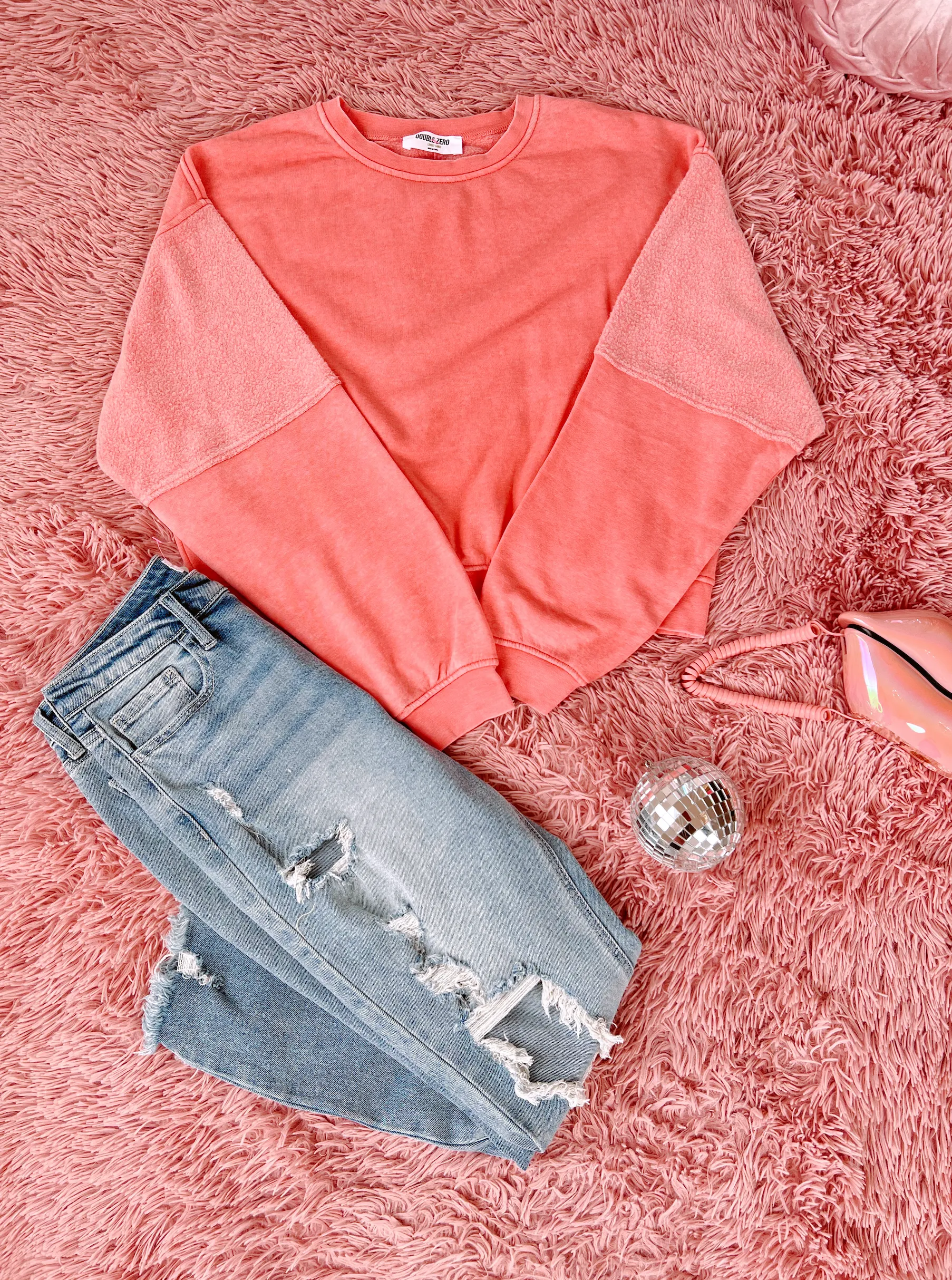 Fleece Contrast Cropped Sweatshirt