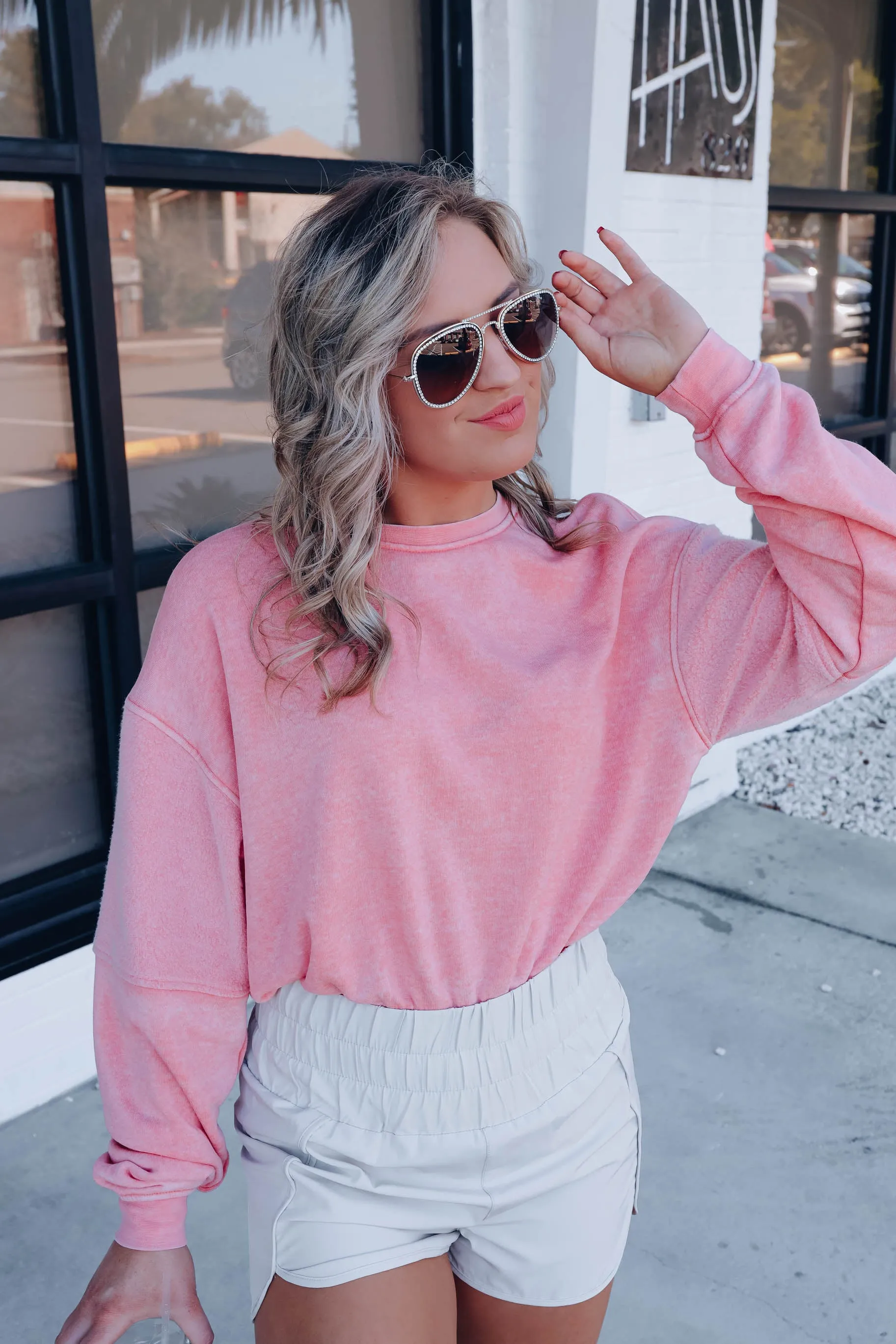 Fleece Contrast Cropped Sweatshirt