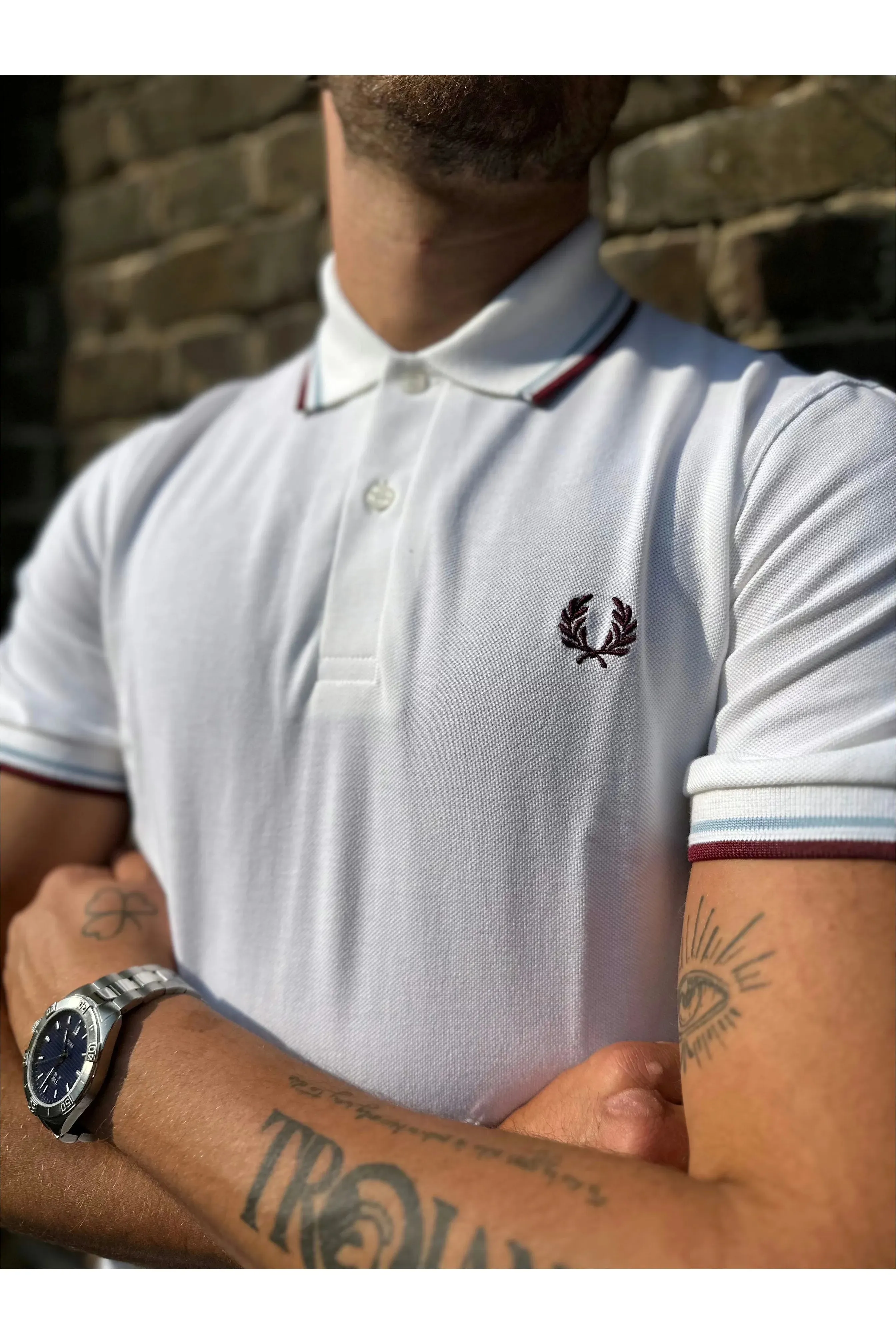 Fred Perry - M12 Made in England Twin Tipped White / Ice / Maroon - Polo