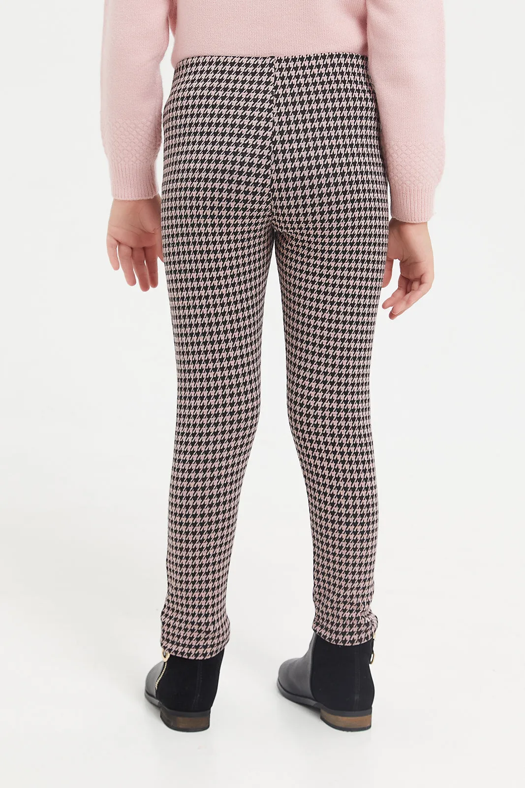 Girls Pink Embellished Check Pointe Leggings