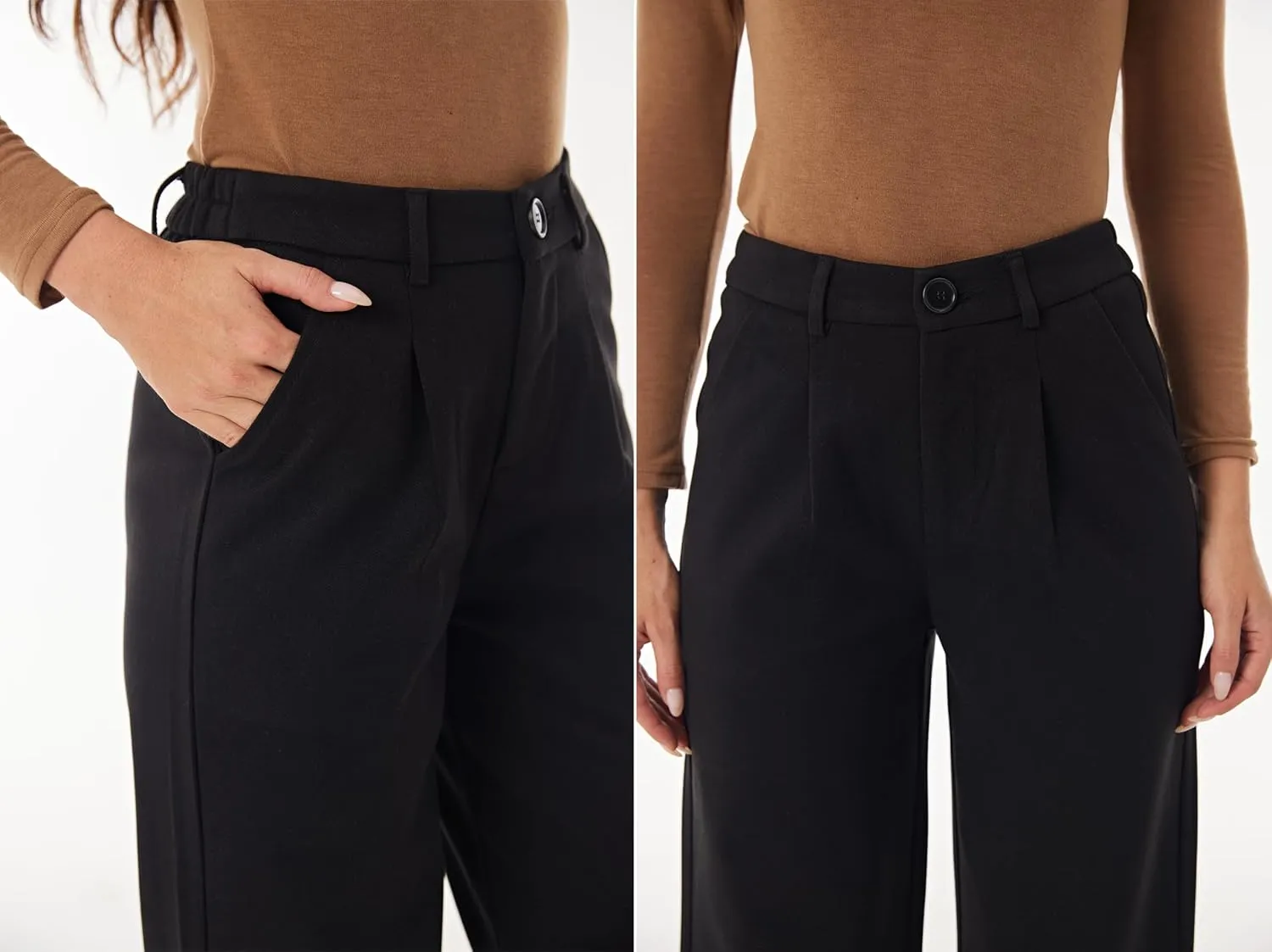 heipeiwa Women's Winter Fall Wool Blend Thick Warm Wide Leg Dress Business Casual Pants Trouser
