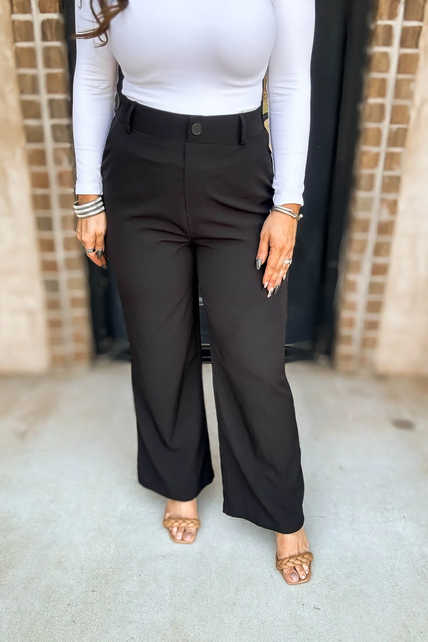 High Rise Black Elastic Back Wide Leg Pants