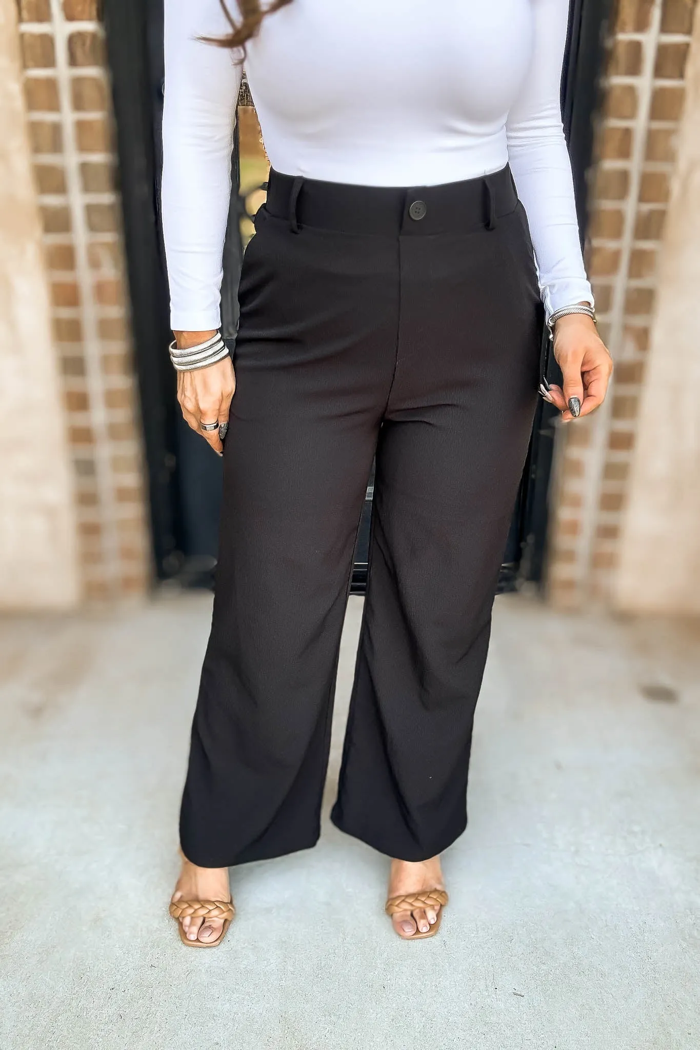 High Rise Black Elastic Back Wide Leg Pants