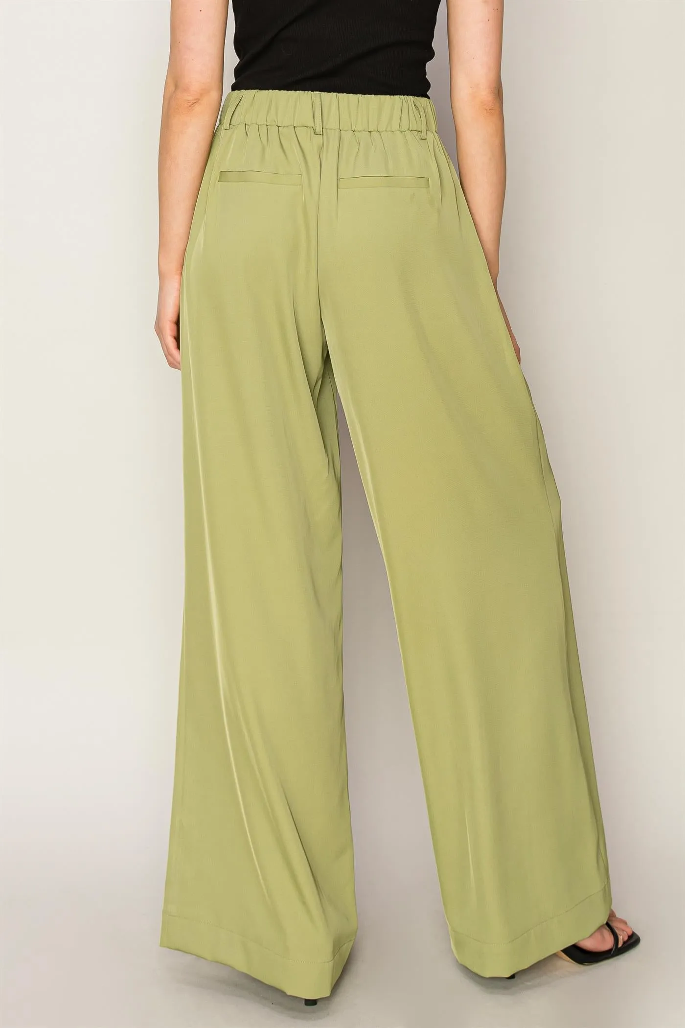 High Waist Pleated Olive Wide Leg Pants