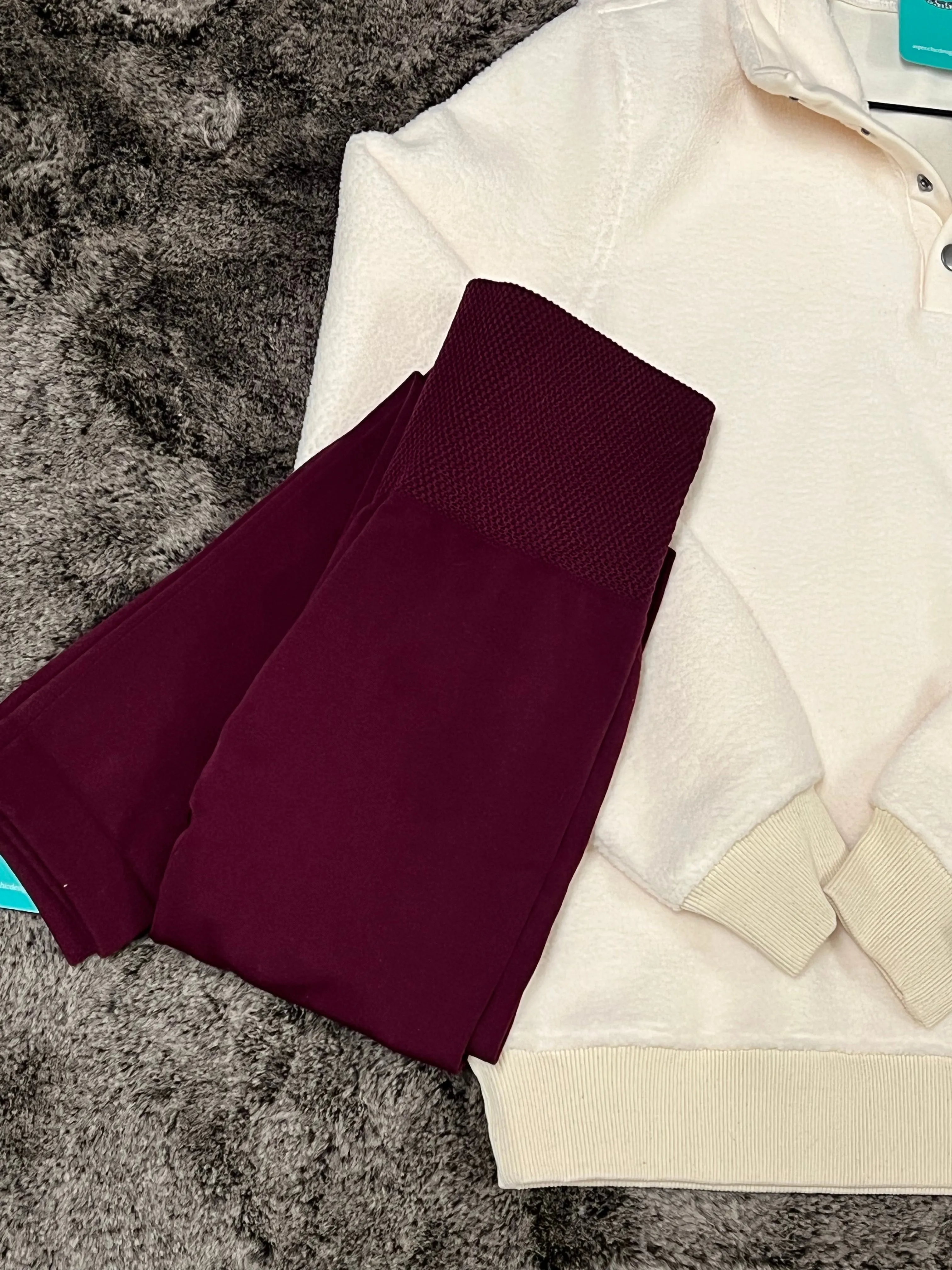 High Waisted Fleece LinedPink Friday Leggings-Wine
