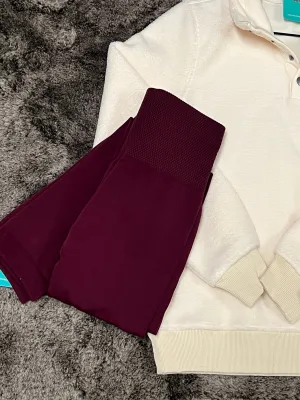 High Waisted Fleece LinedPink Friday Leggings-Wine