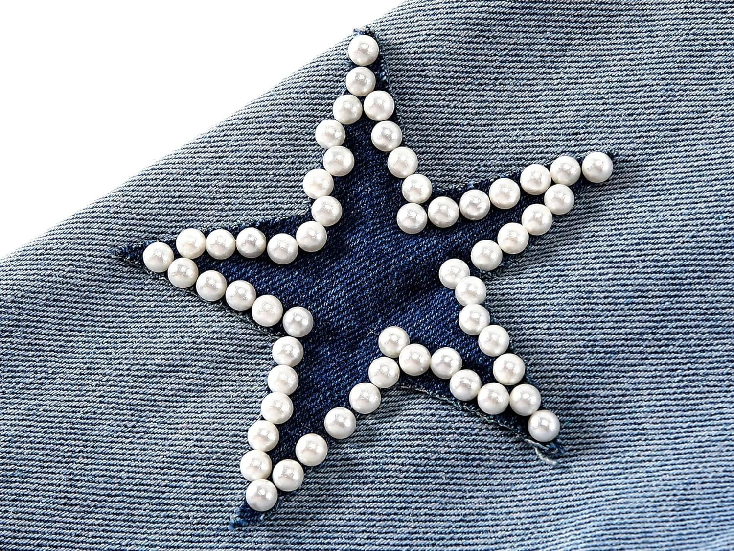 Kedera Women Pearls Beading Denim Jacket Long Sleeve Button Down Distressed Ripped Jean Coat