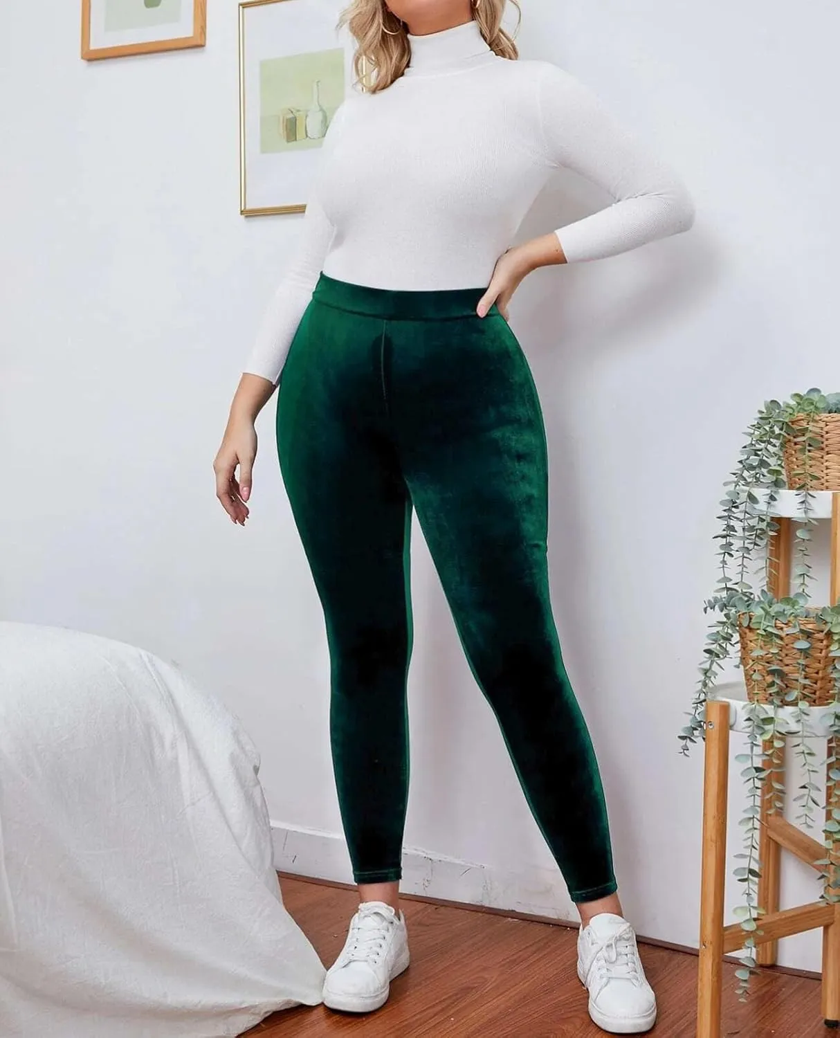 Kedera Women's High Waist Velvet Elastic Leggings Velvet Warm Yoga Pants Buttery Soft Velour Leggings