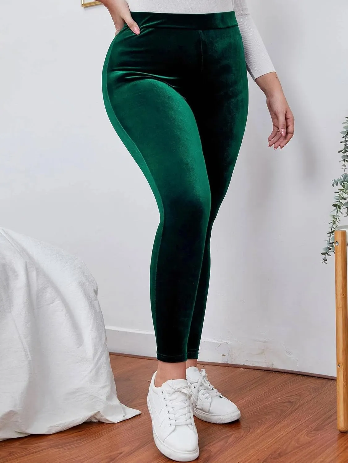 Kedera Women's High Waist Velvet Elastic Leggings Velvet Warm Yoga Pants Buttery Soft Velour Leggings