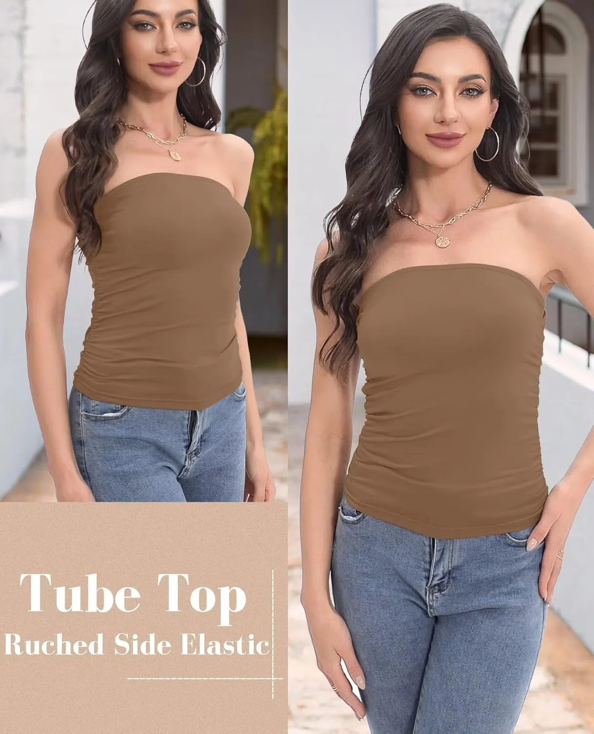 KKJ Womens Strapless Tube Tops Cute Going Out Crop Top Backless Ruched Bandeau Summer Outfits 2025 Trendy Y2k Shirts 3 Pack