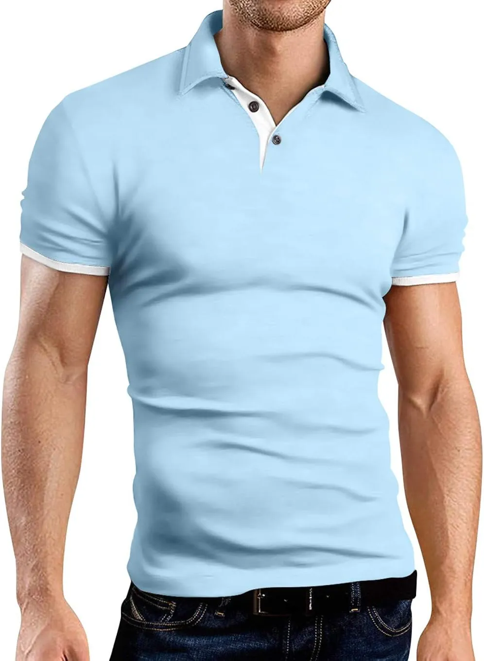 KUYIGO Men's Short Sleeve Polo Shirts Casual Slim Fit Basic Designed Cotton Shirt Tops