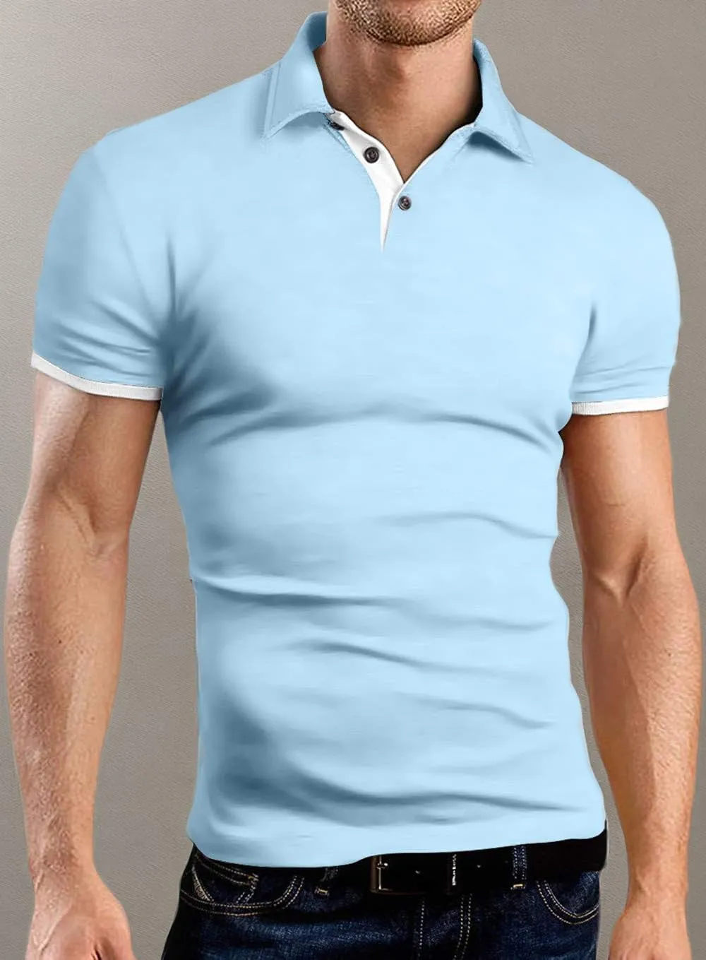 KUYIGO Men's Short Sleeve Polo Shirts Casual Slim Fit Basic Designed Cotton Shirt Tops