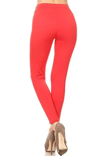 Leggings Depot Women's Popular Fleece Leggings Pants (L/XL, RED)