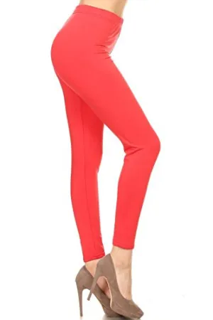 Leggings Depot Women's Popular Fleece Leggings Pants (L/XL, RED)