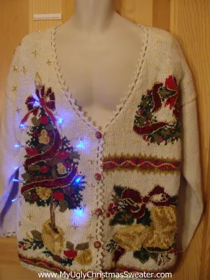 Light Up Ugly Xmas Sweater Cheesy Horrible Tree and Wreath