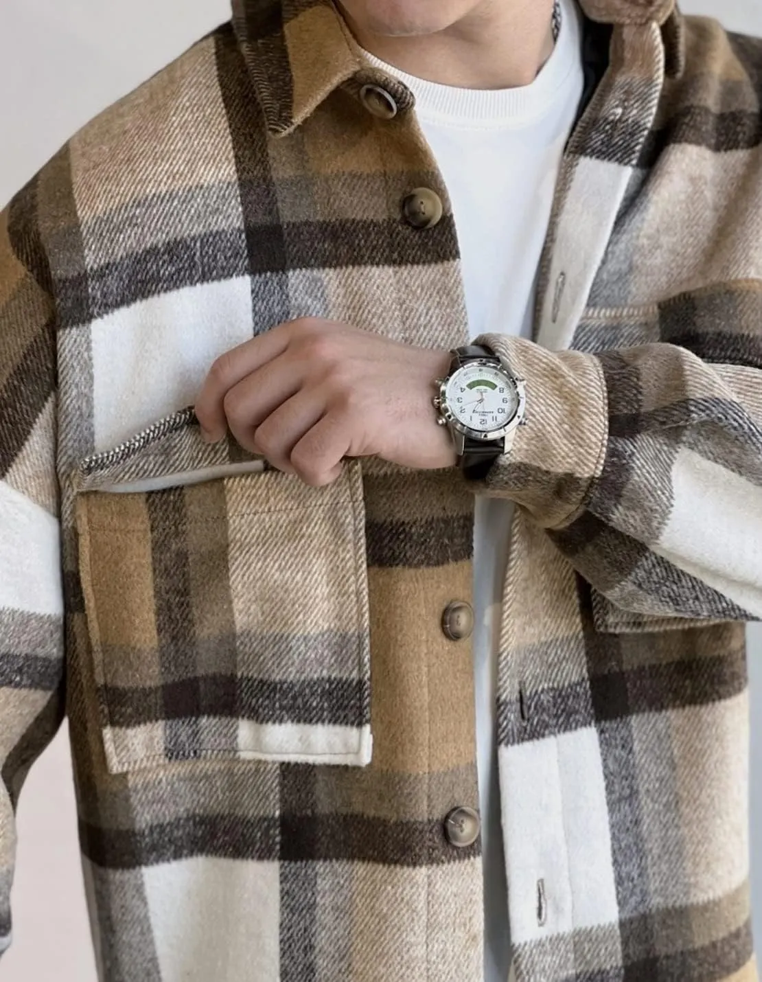 Men's Casual Warm Plaid Wool Blend Jacket Fleece Relaxed Fit Button Up Long Sleeve Shacket Shirt Coat