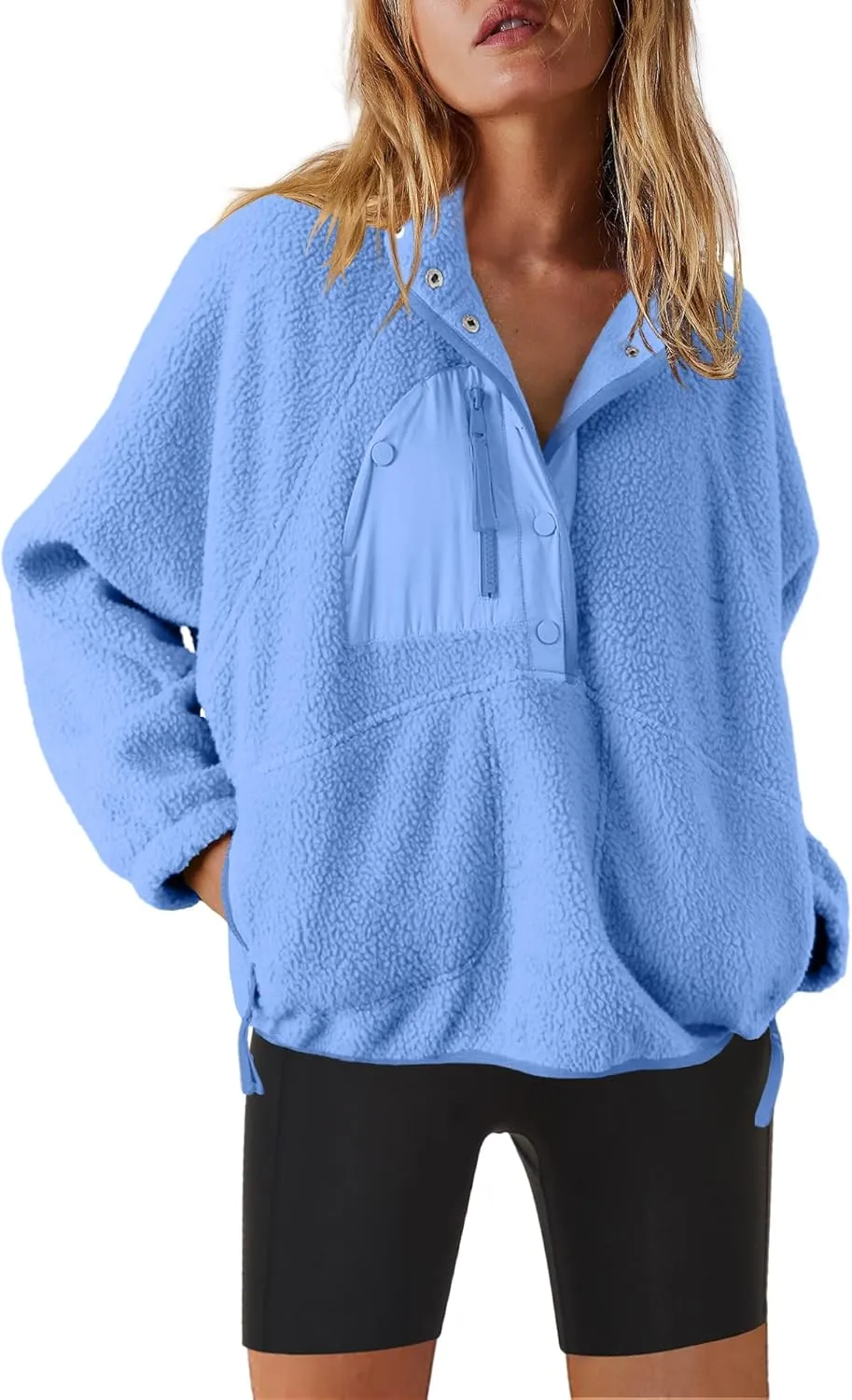 Nirovien Womens Fleece Pullover Long Sleeve Sherpa Jacket Button Down Fuzzy Sweatshirt Warm Outwear with Pockets