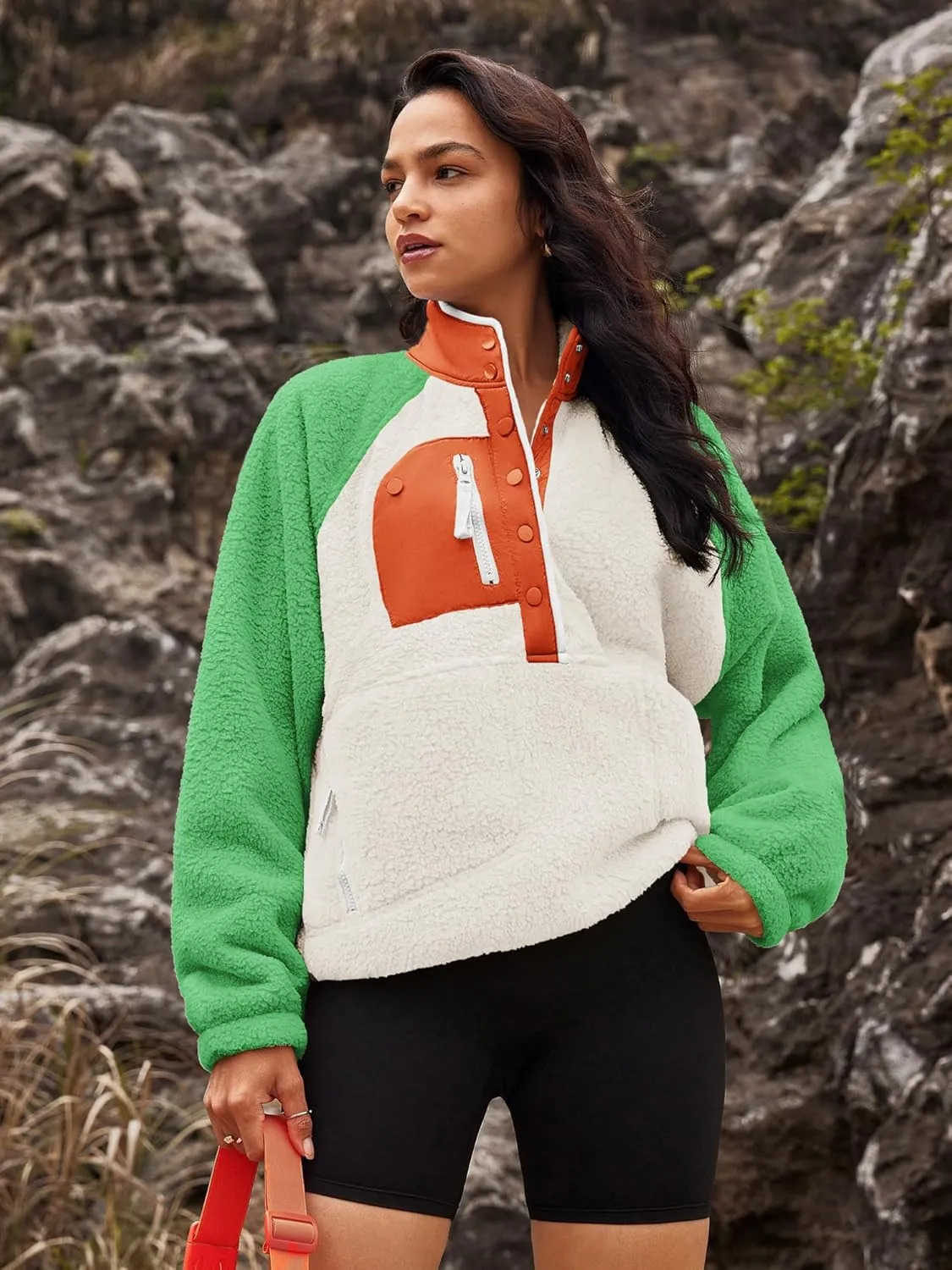 Nirovien Womens Fleece Pullover Long Sleeve Sherpa Jacket Button Down Fuzzy Sweatshirt Warm Outwear with Pockets