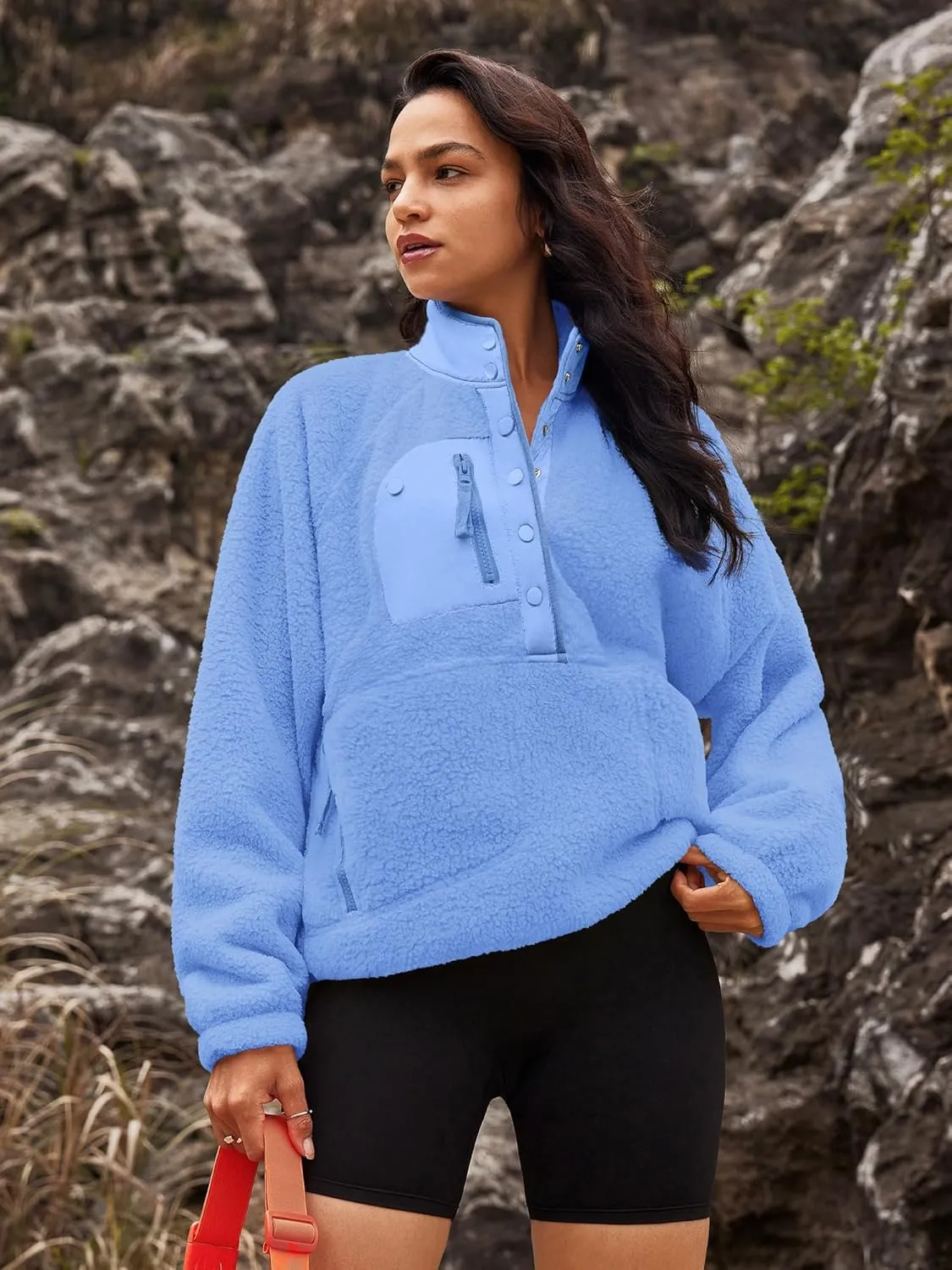 Nirovien Womens Fleece Pullover Long Sleeve Sherpa Jacket Button Down Fuzzy Sweatshirt Warm Outwear with Pockets