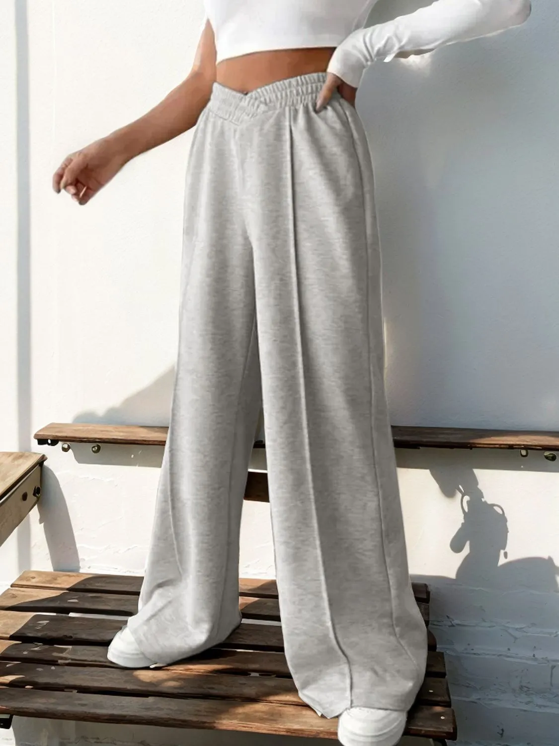 Perfee Elastic Waist Wide Leg Pants