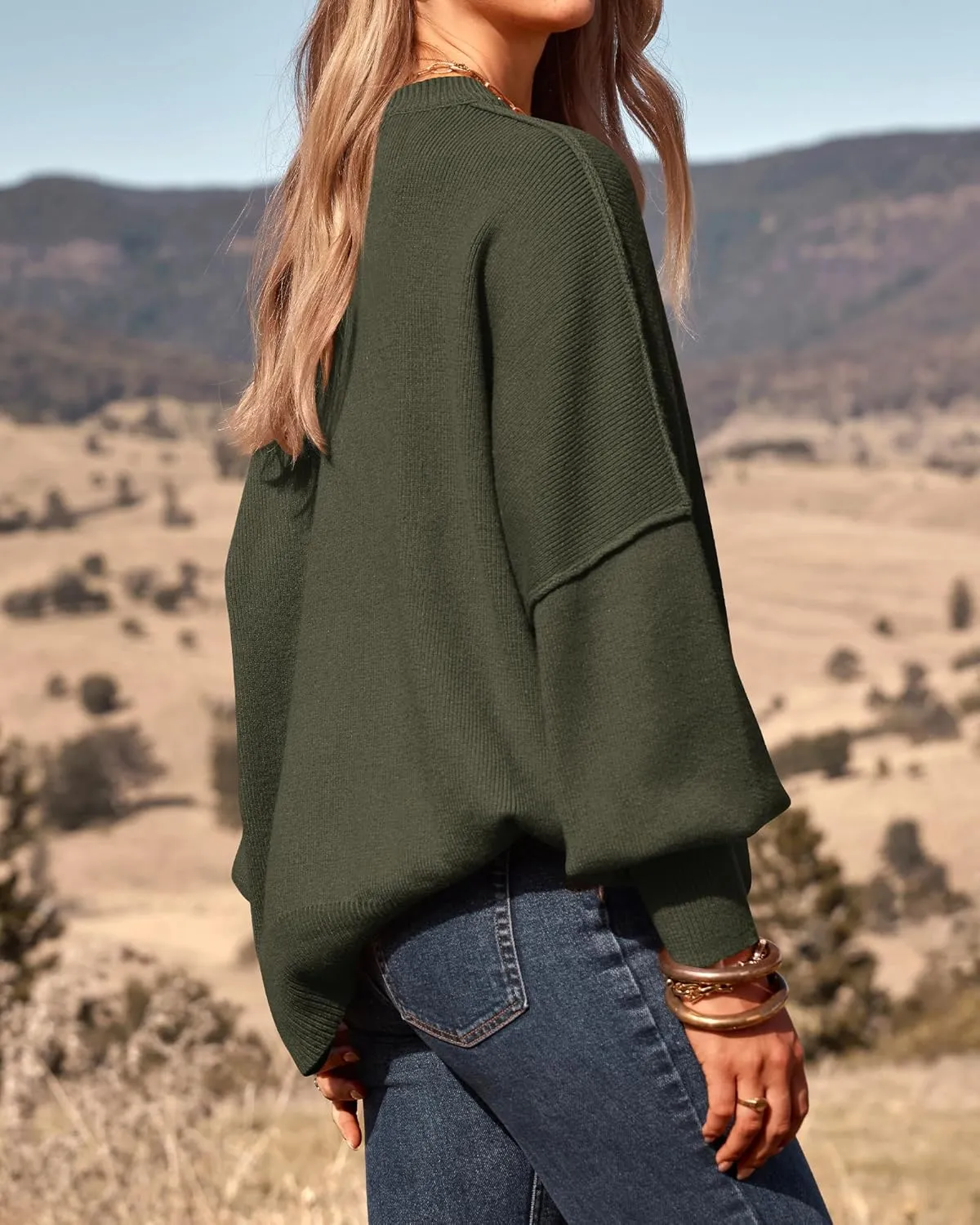 PRETTYGARDEN Women's Oversized Sweater 2025 Casual Spring Outfits Crewneck Long Sleeve Loose Slit Rib Knit Pullover Tops