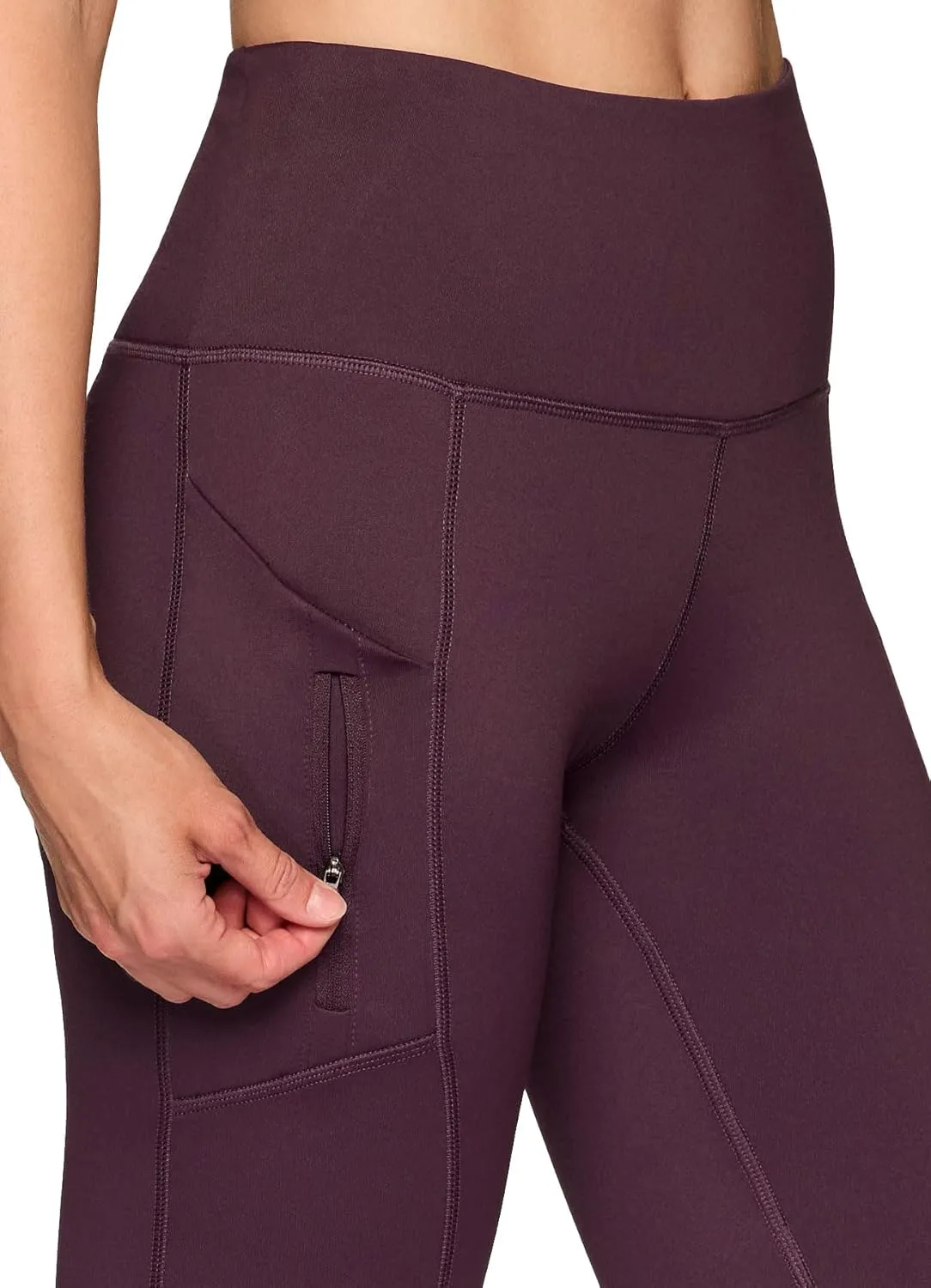 RBX Women's Fleece Lined Leggings with Pockets, Cold Weather Full Length Running Tights Yoga Pants with Zipper Pocket