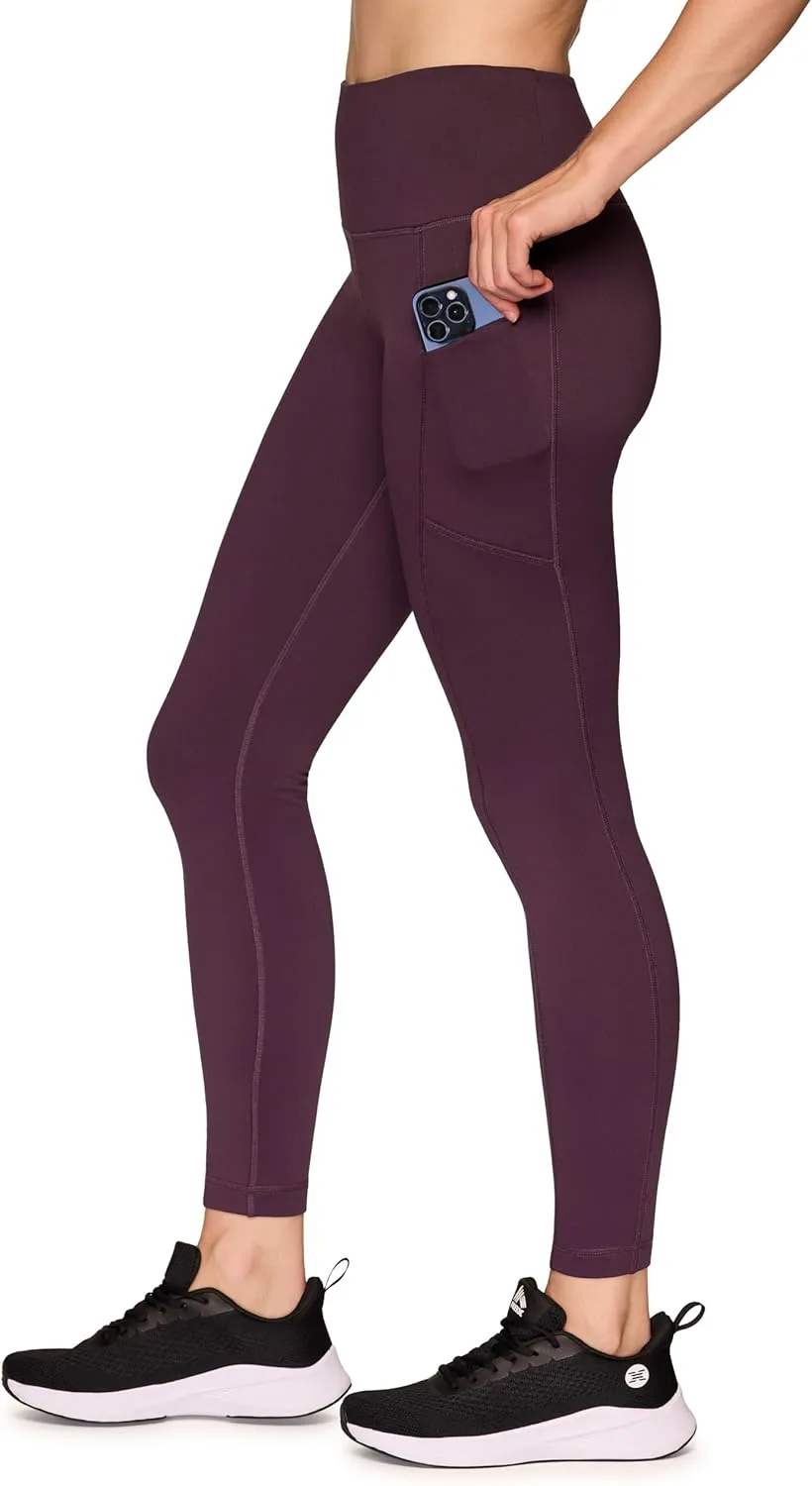 RBX Women's Fleece Lined Leggings with Pockets, Cold Weather Full Length Running Tights Yoga Pants with Zipper Pocket