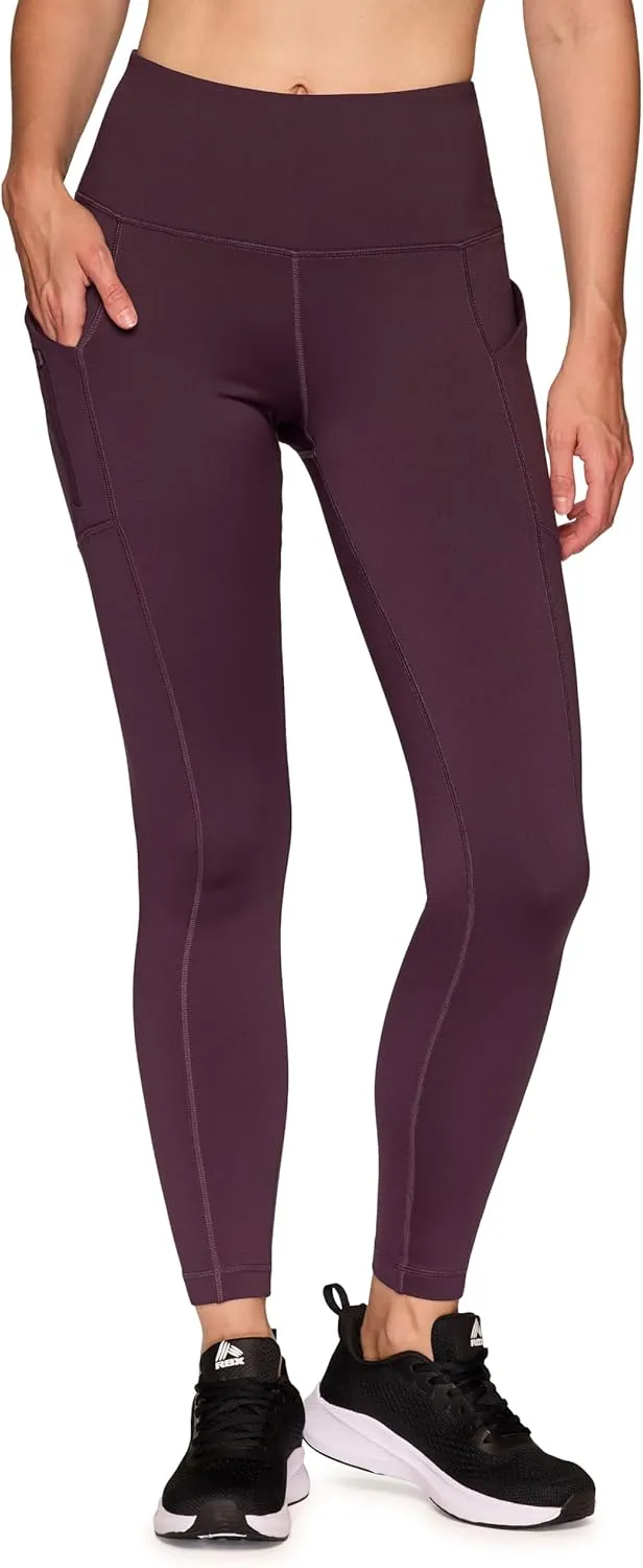 RBX Women's Fleece Lined Leggings with Pockets, Cold Weather Full Length Running Tights Yoga Pants with Zipper Pocket