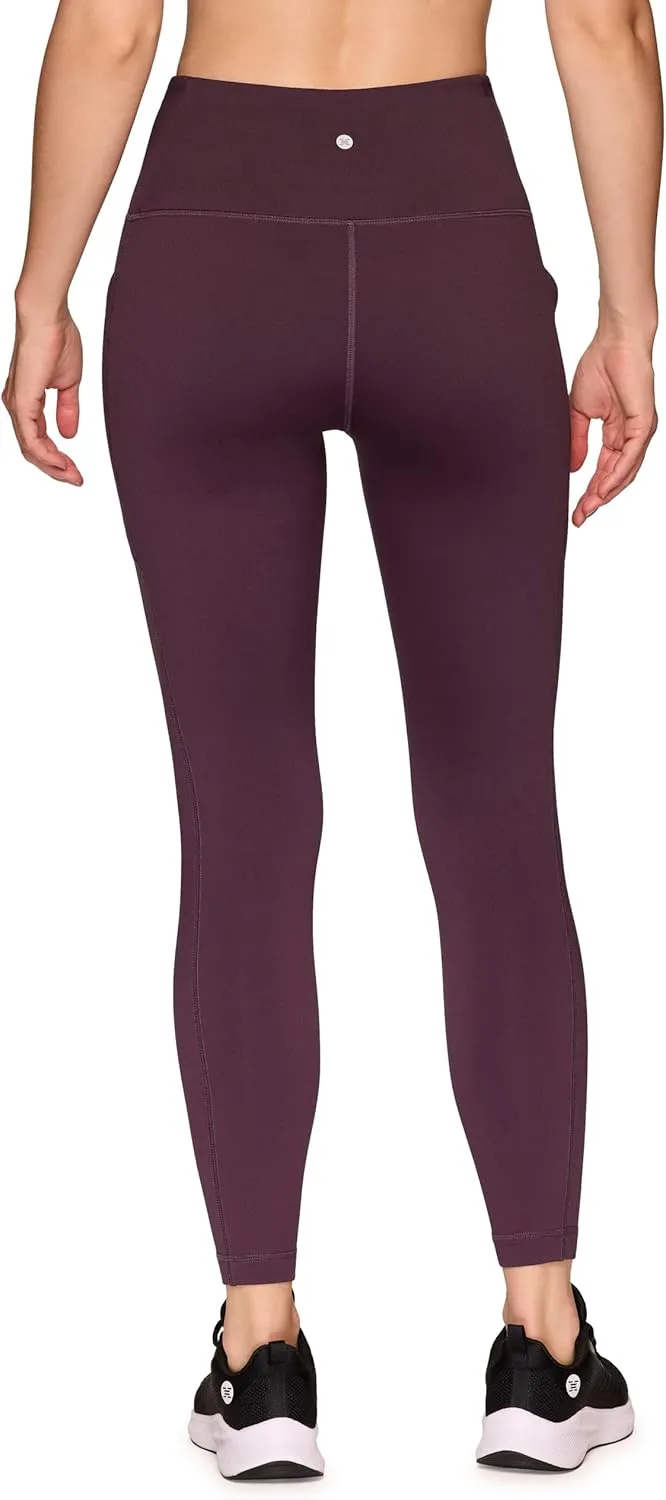 RBX Women's Fleece Lined Leggings with Pockets, Cold Weather Full Length Running Tights Yoga Pants with Zipper Pocket