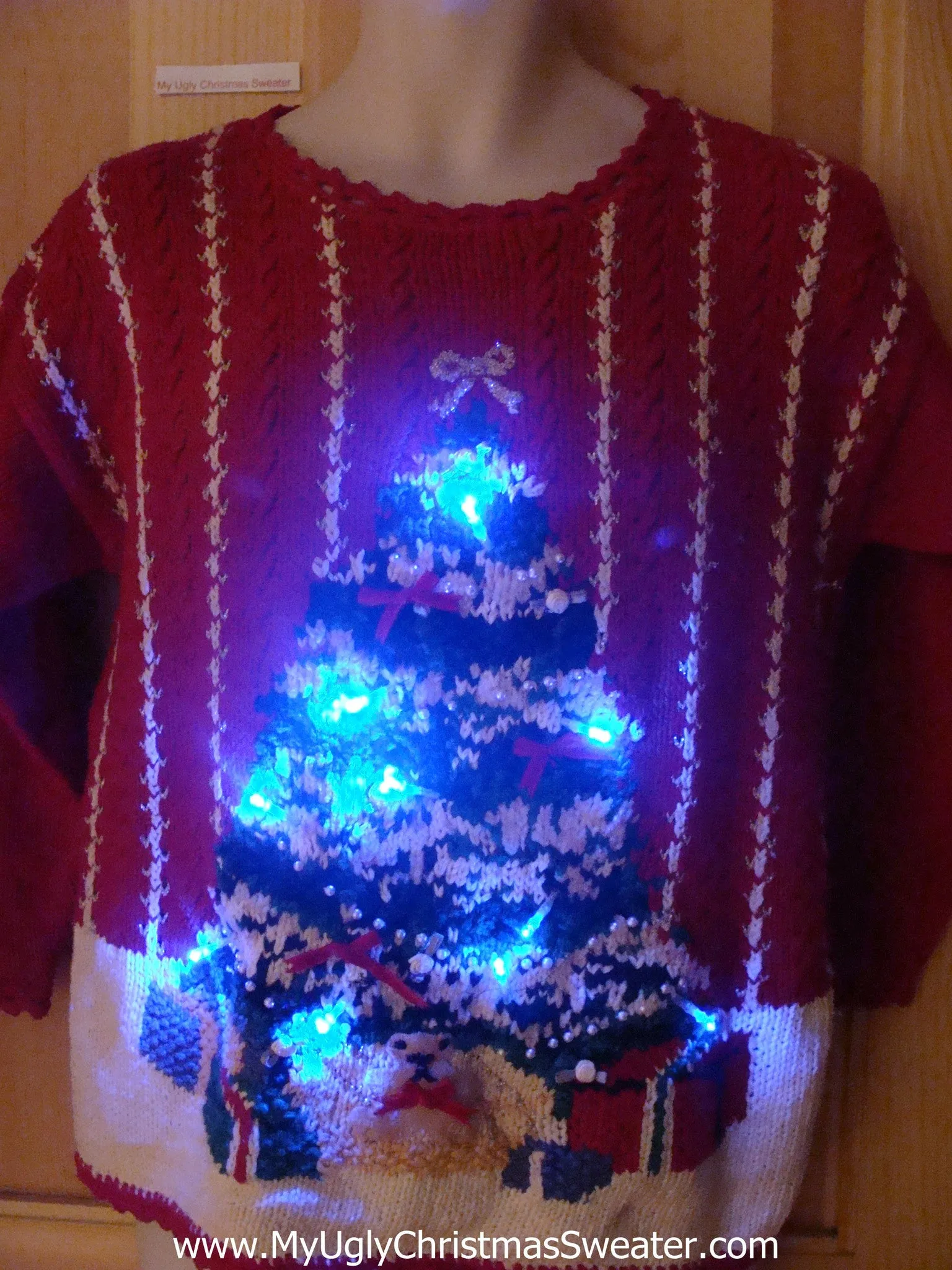 Red Light Up Christmas Sweater with Tree