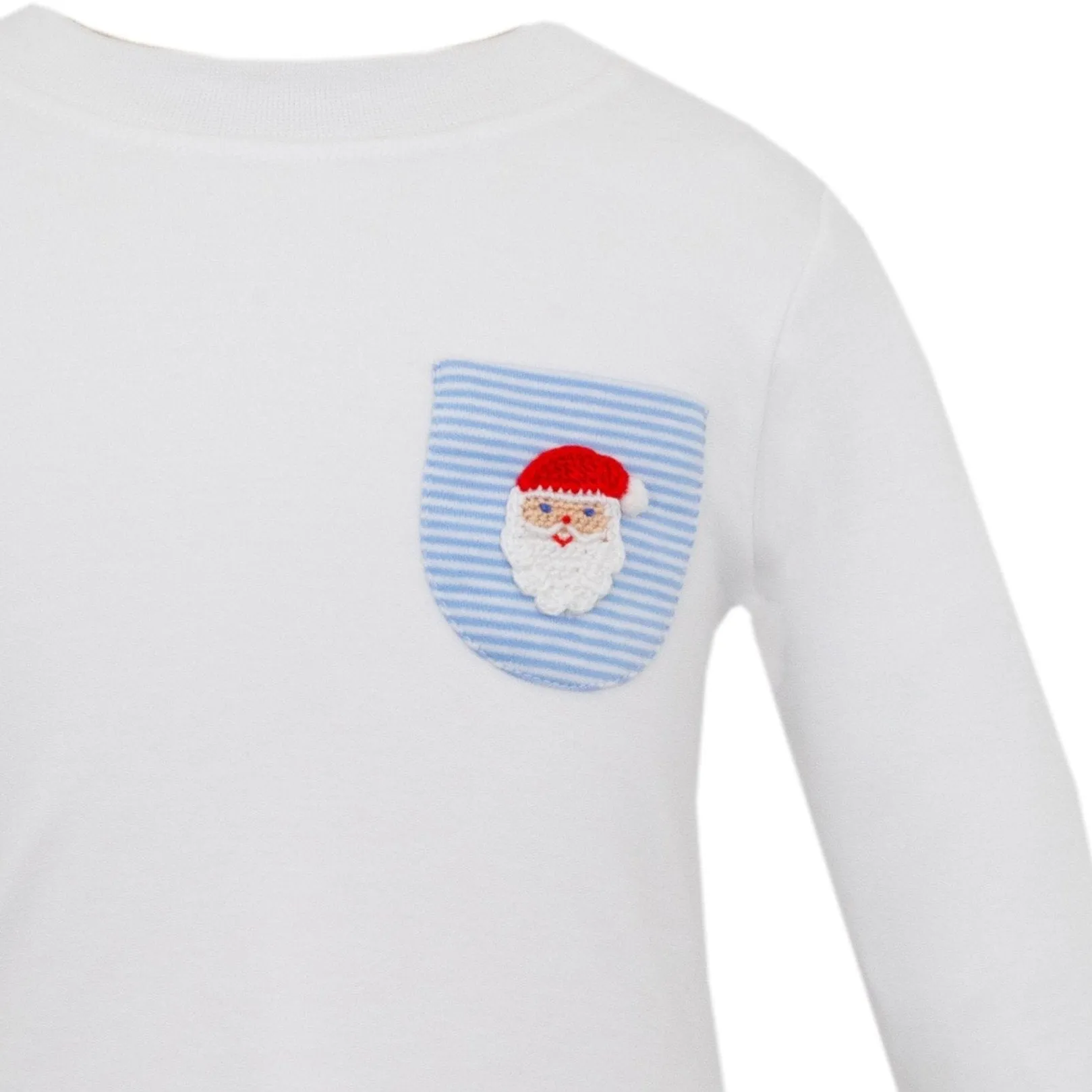 Santa's Face Knit Pants Set- Blue & White Stripe