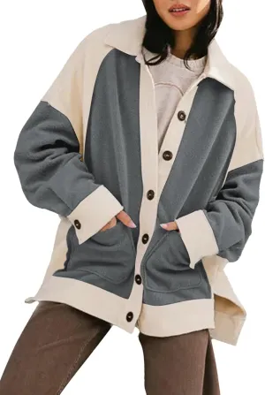 SHEWIN Womens Winter Fuzzy Fleece Jacket Casual Long Sleeve Button Down Sherpa Shacket Coats
